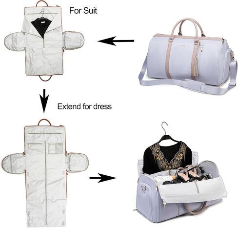 Kinmac 3 in 1 Foldable Garment Bag for Travel, Large Capacity Travel Duffel Bag with Shoe Pouch for Suit and Dress (Purple) in Saudi Arabia