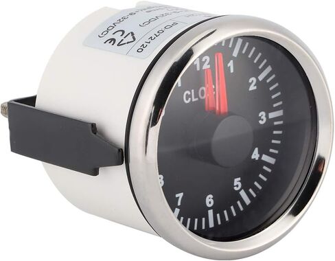 Aramox 52mm Clock Gauge ، Universal 0‑12 Hourmeter Clock Instrument Pane Gauges عرض الإضاءة الخلفية الأحمر لليخت قارب السيارة (إطار الفضة الأسود) in Saudi Arabia