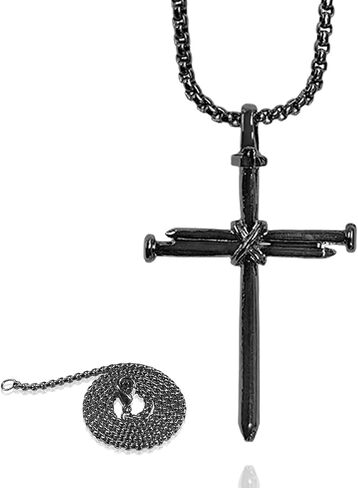 Nail Cross Pendant for Car Rearview Mirror Hanging Accessories - Metal Cross Necklace Ornament Car Interior Rear View Mirror Charm for Men Women - Universal Religious Cross Chain Decoration (Black) in Saudi Arabia
