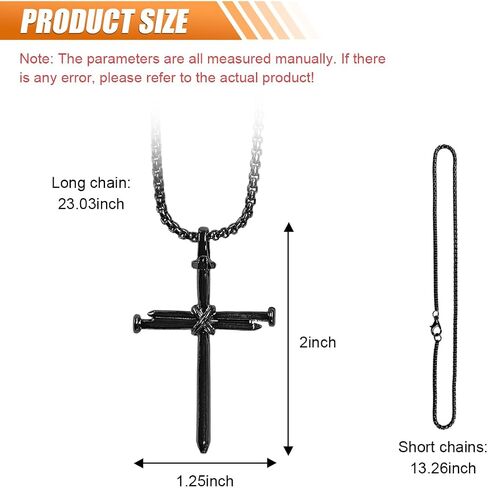 Nail Cross Pendant for Car Rearview Mirror Hanging Accessories - Metal Cross Necklace Ornament Car Interior Rear View Mirror Charm for Men Women - Universal Religious Cross Chain Decoration (Black) in Saudi Arabia