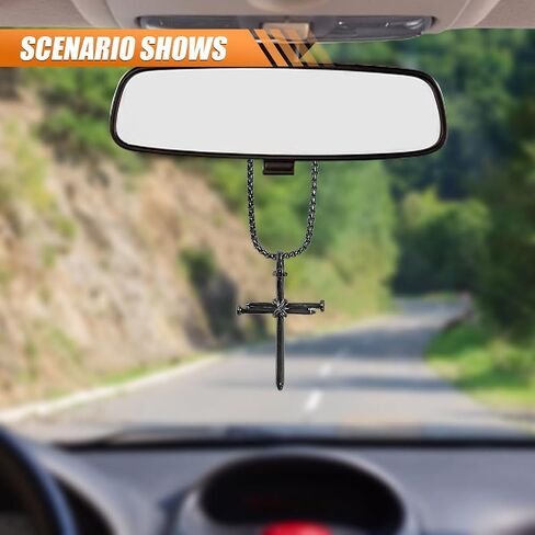 Nail Cross Pendant for Car Rearview Mirror Hanging Accessories - Metal Cross Necklace Ornament Car Interior Rear View Mirror Charm for Men Women - Universal Religious Cross Chain Decoration (Black) in Saudi Arabia