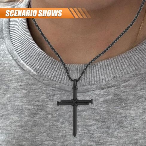 Nail Cross Pendant for Car Rearview Mirror Hanging Accessories - Metal Cross Necklace Ornament Car Interior Rear View Mirror Charm for Men Women - Universal Religious Cross Chain Decoration (Black) in Saudi Arabia