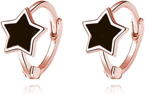 Reffeer Solid 925 Sterling Silver Star Black Star Huggie Hoops for Women Teens Small Star Hoop Earrings Cartilage Helix أقراط in Saudi Arabia