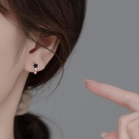Reffeer Solid 925 Sterling Silver Star Black Star Huggie Hoops for Women Teens Small Star Hoop Earrings Cartilage Helix أقراط in Saudi Arabia