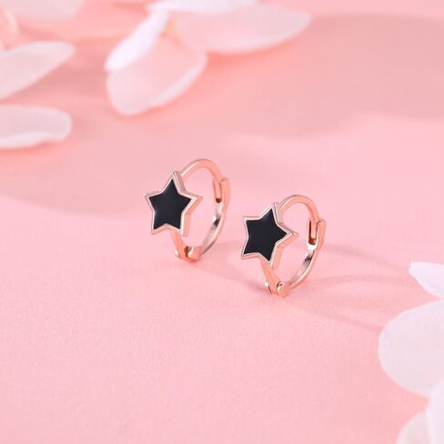 Reffeer Solid 925 Sterling Silver Star Black Star Huggie Hoops for Women Teens Small Star Hoop Earrings Cartilage Helix أقراط in Saudi Arabia