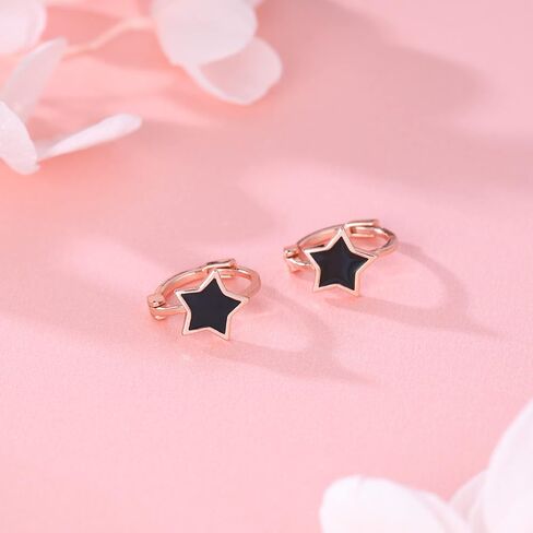 Reffeer Solid 925 Sterling Silver Star Black Star Huggie Hoops for Women Teens Small Star Hoop Earrings Cartilage Helix أقراط in Saudi Arabia