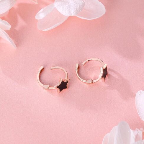 Reffeer Solid 925 Sterling Silver Star Black Star Huggie Hoops for Women Teens Small Star Hoop Earrings Cartilage Helix أقراط in Saudi Arabia
