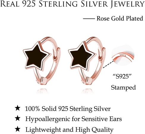 Reffeer Solid 925 Sterling Silver Star Black Star Huggie Hoops for Women Teens Small Star Hoop Earrings Cartilage Helix أقراط in Saudi Arabia