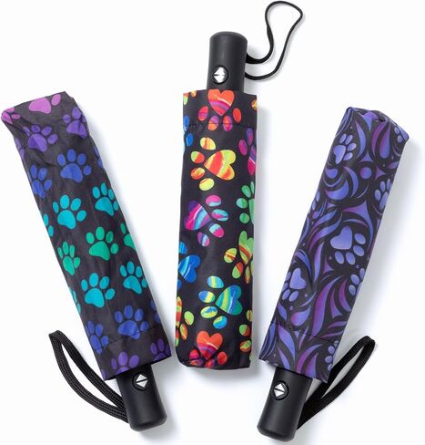 Greatergood متعة غريب الأطوار يوم ممطر يوم paw المظلة تلقائيا مفتوحة وثيقة خفيفة الوزن مع حقيبة تخزين حزام معصم هدية هدية المرأة أمي سيدات in Kuwait