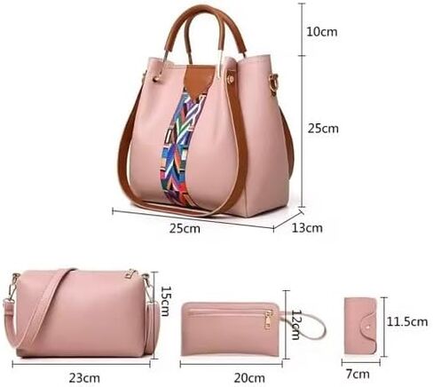 Women's 4-Piece Handbag Set with Colorful Strap, PU Leather Tote, Crossbody, Wallet and Clutch in Saudi Arabia