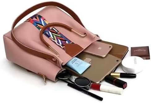 Women's 4-Piece Handbag Set with Colorful Strap, PU Leather Tote, Crossbody, Wallet and Clutch in Saudi Arabia