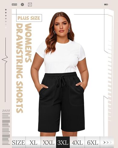 Riyiper 3 Pack Women's Plus Size Bermuda Shorts, Drawstring Elastic High Waist Loose Fit Casual Athletic Bottoms with Pockets in Saudi Arabia
