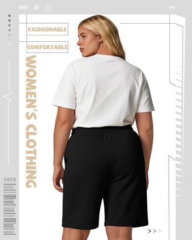 Riyiper 3 Pack Women's Plus Size Bermuda Shorts, Drawstring Elastic High Waist Loose Fit Casual Athletic Bottoms with Pockets in Saudi Arabia