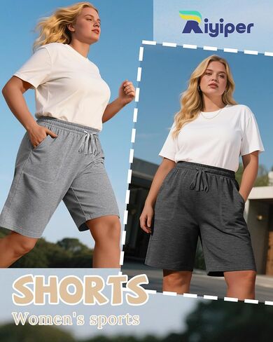 Riyiper 3 Pack Women's Plus Size Bermuda Shorts, Drawstring Elastic High Waist Loose Fit Casual Athletic Bottoms with Pockets in Saudi Arabia