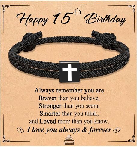 Black Cross Bracelet for Men Teenage Teen Boys 9 10 11 12 13 14 15 16 18 Year Old Boy Birthday Gifts Ideas in Saudi Arabia