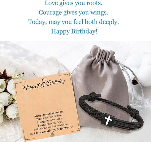 Black Cross Bracelet for Men Teenage Teen Boys 9 10 11 12 13 14 15 16 18 Year Old Boy Birthday Gifts Ideas in Saudi Arabia