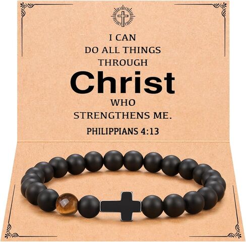 Cross Bracelet for Boys Men, Christian Easter Communion Confirmation Baptism Birthday Christmas Gifts for Teens Teenage Adult in Kuwait