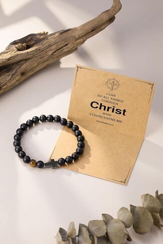 Cross Bracelet for Boys Men, Christian Easter Communion Confirmation Baptism Birthday Christmas Gifts for Teens Teenage Adult in Kuwait