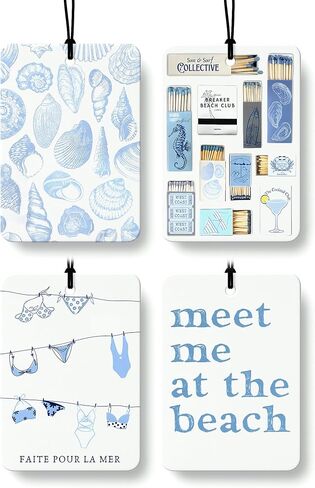 Blue Preppy Beach Car Air Freshener 4 Pcs, Coastal Preppy Beach Seashell Matchbox Bikini Hanging Air Freshener for Cars Closet Drawer Books, Blue Girly Car Accessories Mirror Decor for Women in Kuwait