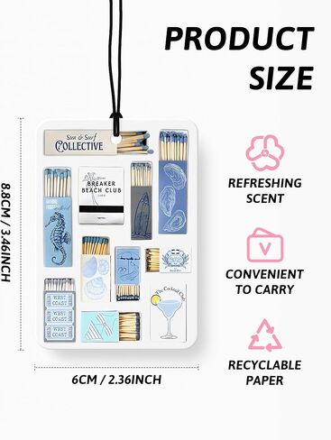 Blue Preppy Beach Car Air Freshener 4 Pcs, Coastal Preppy Beach Seashell Matchbox Bikini Hanging Air Freshener for Cars Closet Drawer Books, Blue Girly Car Accessories Mirror Decor for Women in Kuwait