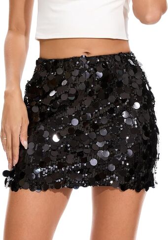 KASBAH Sequin Skirt for Women Sparkly Mini Skirt Stretchy Bodycon Christmas Night Out Party Glitter Skirts in Saudi Arabia
