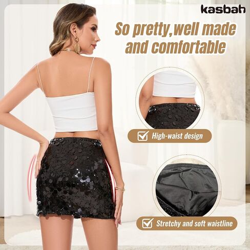 KASBAH Sequin Skirt for Women Sparkly Mini Skirt Stretchy Bodycon Christmas Night Out Party Glitter Skirts in Saudi Arabia