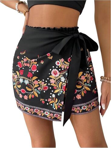 Milumia Women's Floral Knot Side Wrap Skirt High Waist Asymmetrical Skort in Saudi Arabia