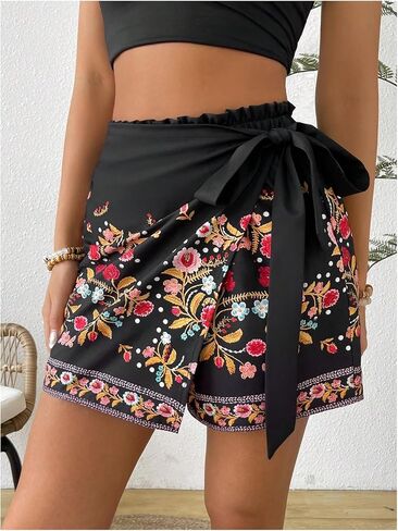 Milumia Women's Floral Knot Side Wrap Skirt High Waist Asymmetrical Skort in Saudi Arabia