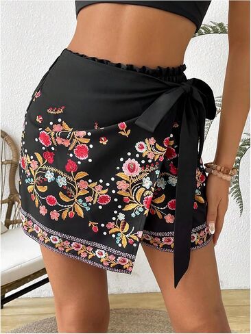 Milumia Women's Floral Knot Side Wrap Skirt High Waist Asymmetrical Skort in Saudi Arabia