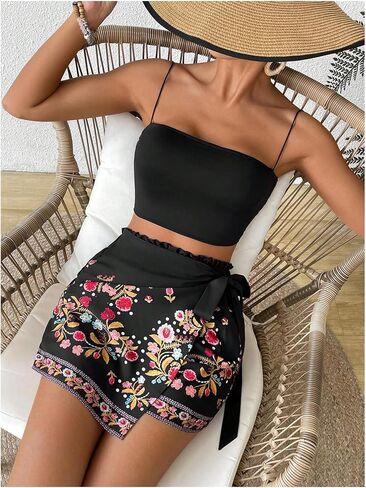 Milumia Women's Floral Knot Side Wrap Skirt High Waist Asymmetrical Skort in Saudi Arabia
