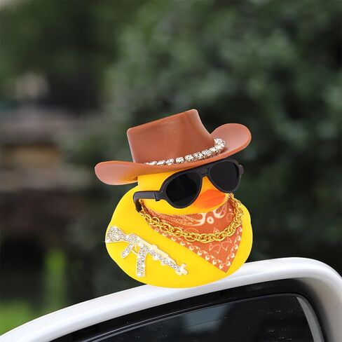 wonuu Rubber Duck Car Ornaments Duck Car Dashboard Decorations for Cool car Accessories with Diamond Cowboy Hat, Pink in Saudi Arabia