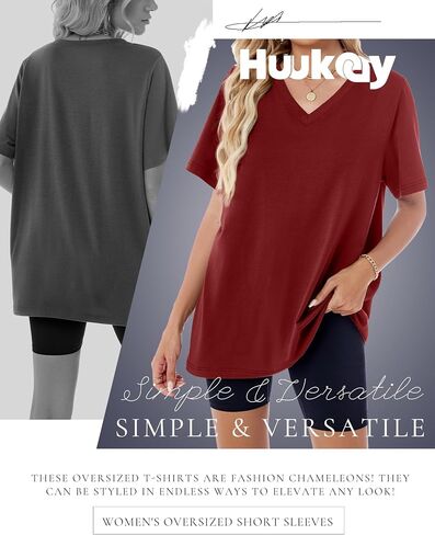Huukeay Women's Cotton Oversized T Shirts 3 Pack V Neck Loose Fit Half Sleeve Tops Baggy Casual Summer Gym Workout Tees 2026 in Saudi Arabia