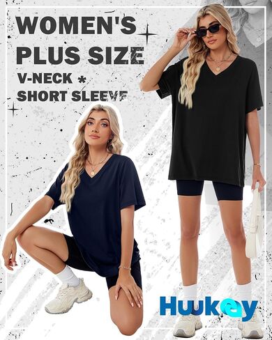 Huukeay Women's Cotton Oversized T Shirts 3 Pack V Neck Loose Fit Half Sleeve Tops Baggy Casual Summer Gym Workout Tees 2026 in Saudi Arabia