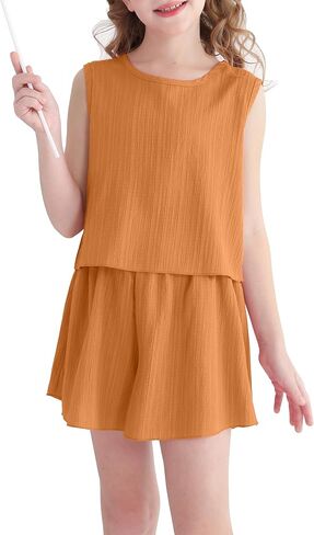 Cute Clothes for Girl Summer Outfits Kids Sleeveless Crop Tank Top Shorts Tween Girls Trendy Clothing Set Size 8-12 in Kuwait