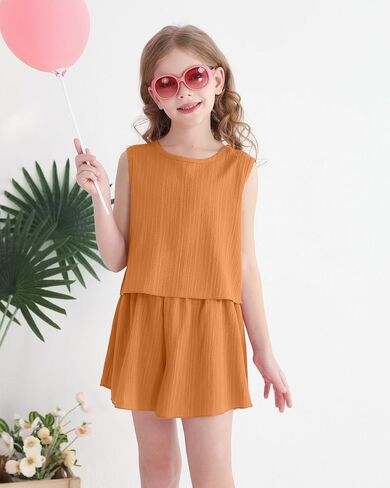 Cute Clothes for Girl Summer Outfits Kids Sleeveless Crop Tank Top Shorts Tween Girls Trendy Clothing Set Size 8-12 in Kuwait