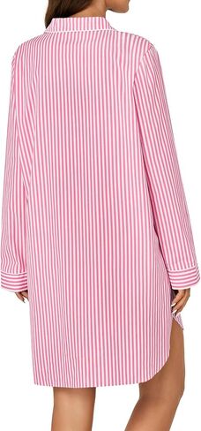 Rooscier Women's Cotton Striped Nightgown Collar V Neck Long Sleeve Sleep Shirts Nightdress Button Down Nightwear in Saudi Arabia