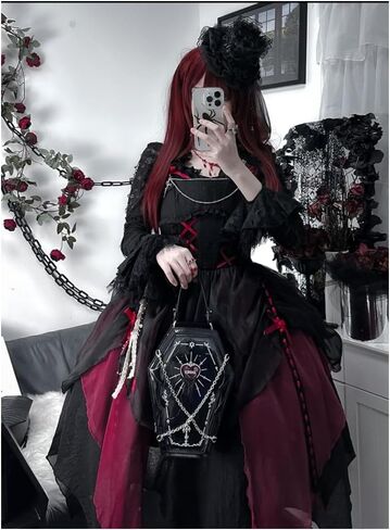 Ita Bag Backpack Gothic Coffin Purses and Handbags for Women Halloween Shoulder Bag with Insert and Chains (Red) in Saudi Arabia