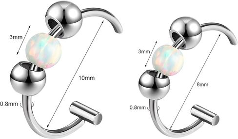 20G Fake Nose Ring Opalite Faux Nose Hoop Fake Nose Piercings for Women Clip On Surgical Steel Faux Nose Rings Snake Bites Non Pierce Cartilage Helix Ear Lip Rings, 8mm/10mm in Saudi Arabia