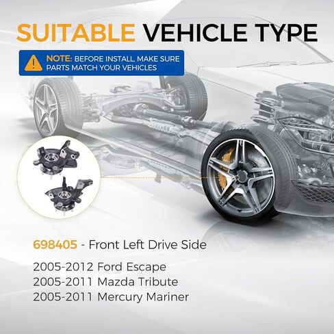Front Left Steering Knuckle & Wheel Bearing Hub Assembly Fit for 2005-2012 Ford Escape, 2005-2011 Mazda Tribute, Mercury Mariner, Driver Side Replace for 698405 in Kuwait