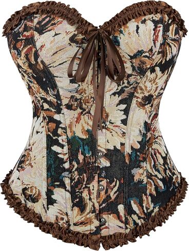 Women's Sexy Jacquard Corset-Bustier - Vintage Floral With Buckle Lace-Up-Boned Overbust Corsets Top in Saudi Arabia