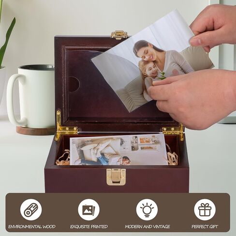 Small Wooden Memory Keepsake Boxes With Hinged Lids and a photo frame inside the lid - Decorative Storage Box With a Hinge Lids For Picture Letter Time Capsule - Wooden Gift Boxes，3.1“*5.1"*7.1“ in Kuwait