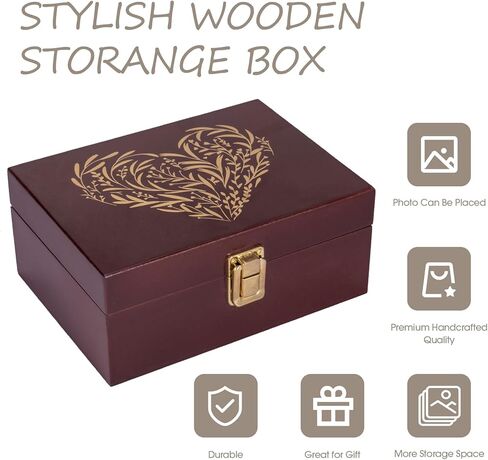 Small Wooden Memory Keepsake Boxes With Hinged Lids and a photo frame inside the lid - Decorative Storage Box With a Hinge Lids For Picture Letter Time Capsule - Wooden Gift Boxes，3.1“*5.1"*7.1“ in Kuwait