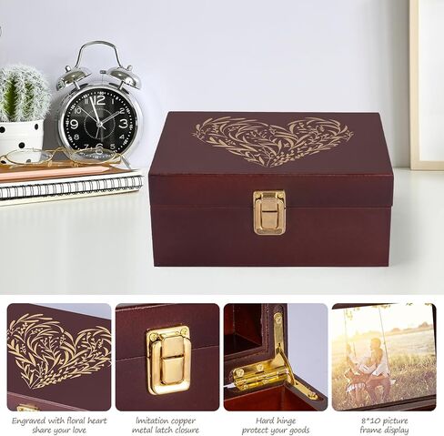 Small Wooden Memory Keepsake Boxes With Hinged Lids and a photo frame inside the lid - Decorative Storage Box With a Hinge Lids For Picture Letter Time Capsule - Wooden Gift Boxes，3.1“*5.1"*7.1“ in Kuwait