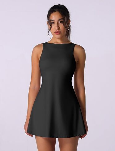 ABOCIW Womens Open Back Tennis Dress Sleeveless A Line Golf Athletic Dress Build in Shorts with Pockets in Saudi Arabia