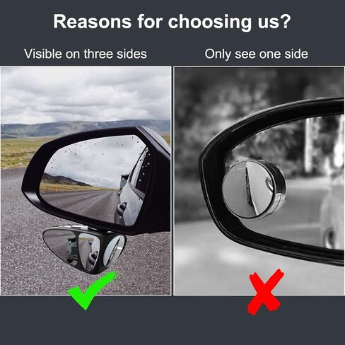 Blind Spot Mirror, Car Rear View Mirrors, Stick-on Universal Three-Sided Lens Car Auxiliary Mirror, HD True Glass, Rotation Adjustable Wide Angle, Left, 1Pcs in Saudi Arabia