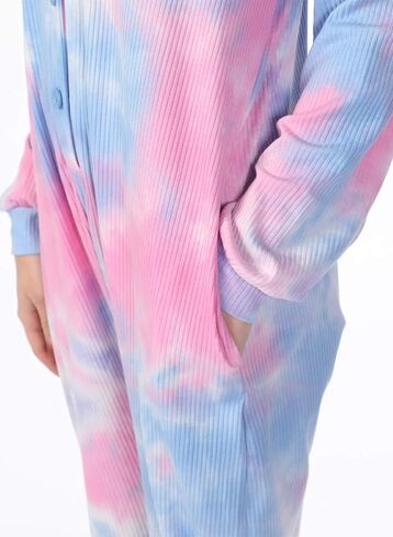 Lifeye Womens Onesie Pajamas Tie-Dye Cotton Romper Thermal Sleepwear Long Sleeve Jumpsuit Homewear Nightwear with Pockets in Kuwait