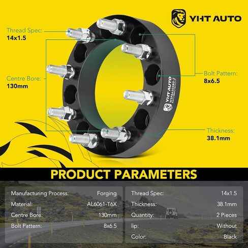 YHTAUTO 8x6.5 Wheel Spacers 1.5 Inch Compatible with Chevrolet, GMC, Ram, Hummer Models, Silverado Suburban Tire Spacers w/ M14x1.5 & 12.9 Grade Studs, 38.1 mm Center Bore 4 Lug 4PCS Black in Saudi Arabia