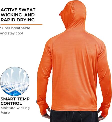 Rodeel Men’s UPF 50+ Zipper Sun Protection Shirt Fishing Hiking Outdoor Clothing Full Zip UV Neck Gaiter Hoodie in Saudi Arabia