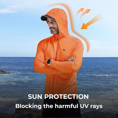 Rodeel Men’s UPF 50+ Zipper Sun Protection Shirt Fishing Hiking Outdoor Clothing Full Zip UV Neck Gaiter Hoodie in Saudi Arabia