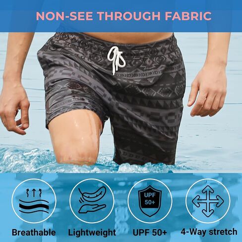 Babeeni Shark Swim Trunks Men 7 Bats - Men's Swime With Line Planer ، و Sweat Swe Swise Sharts مع جيوب سحاب in Kuwait